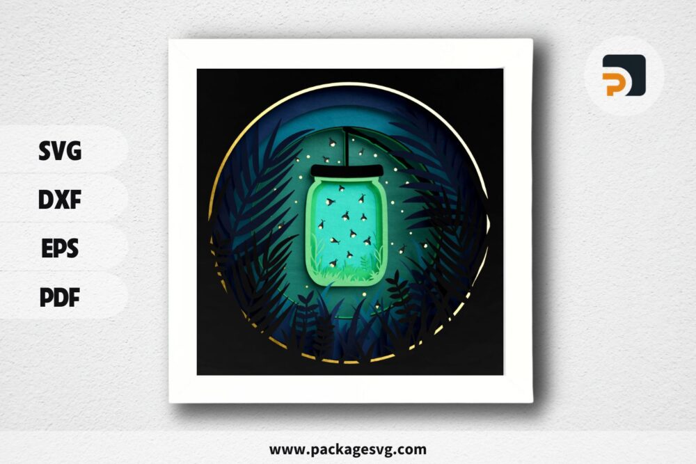 3D Fireflies in Mason Jar Shadow Box SVG