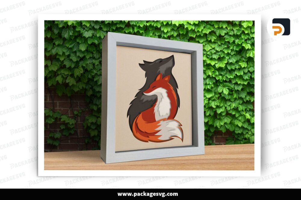 3D Fox and Wolf Shadow Box SVG, Layered Paper Cut Files for Cricut & Laser Cutting