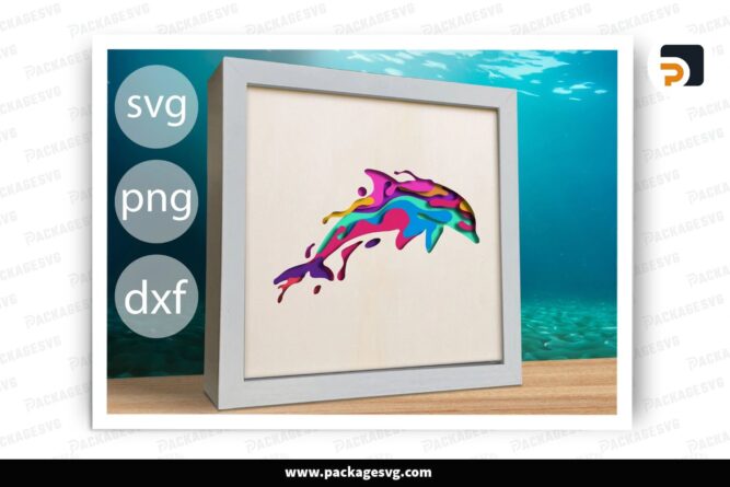 3D Layered Dolphin Shadow Box SVG, Colorful Template for Cricut & Silhouette