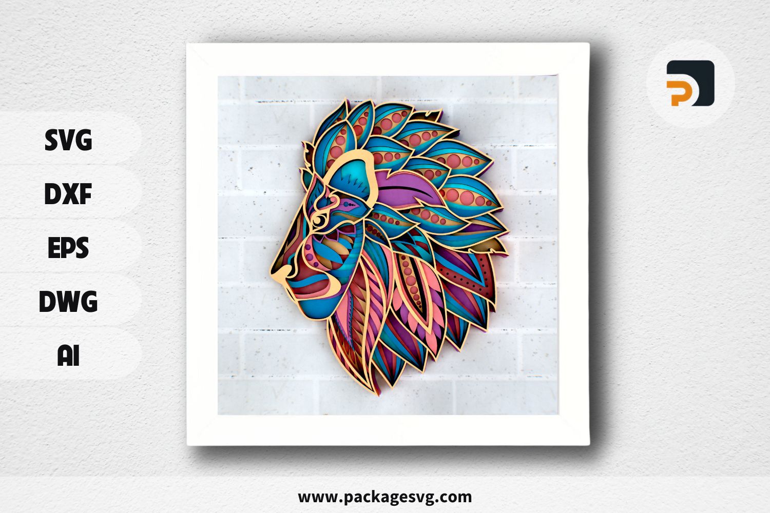 3D Lion Zentangle SVG, Multilayer Lion Mandala Panel, Laser Cutting & Cricut Files