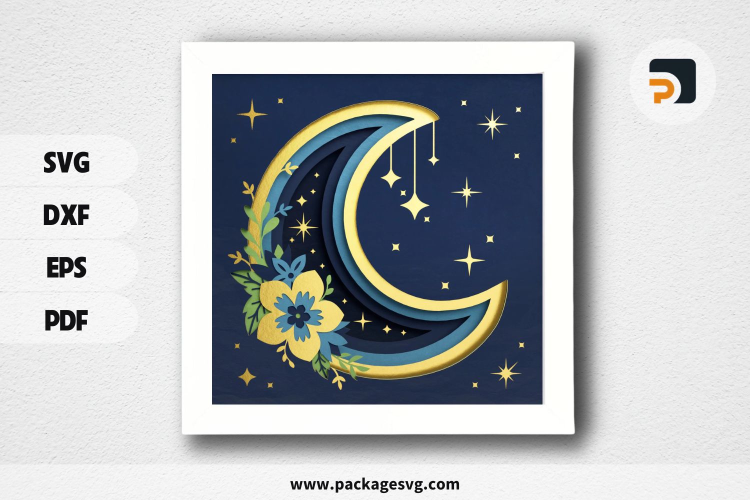 3D Moon Welcome Shadow Box SVG, Flower Shadow Box for Cricut & Silhouette