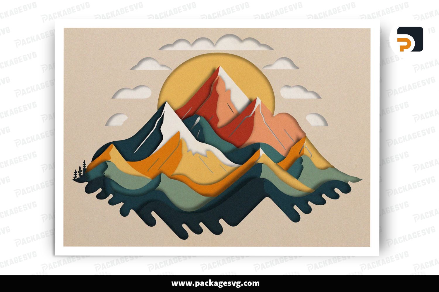 3D Mountain Shadow Box SVG, Layered Landscape Cut File for Cricut & Silhouette