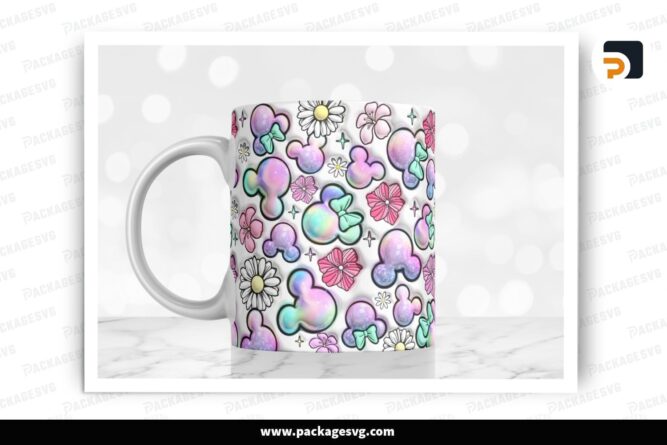3D Mouse Cotton Candy Mug Wrap Sublimation, Puffy Cartoon PNG for 11oz & 15oz Mugs
