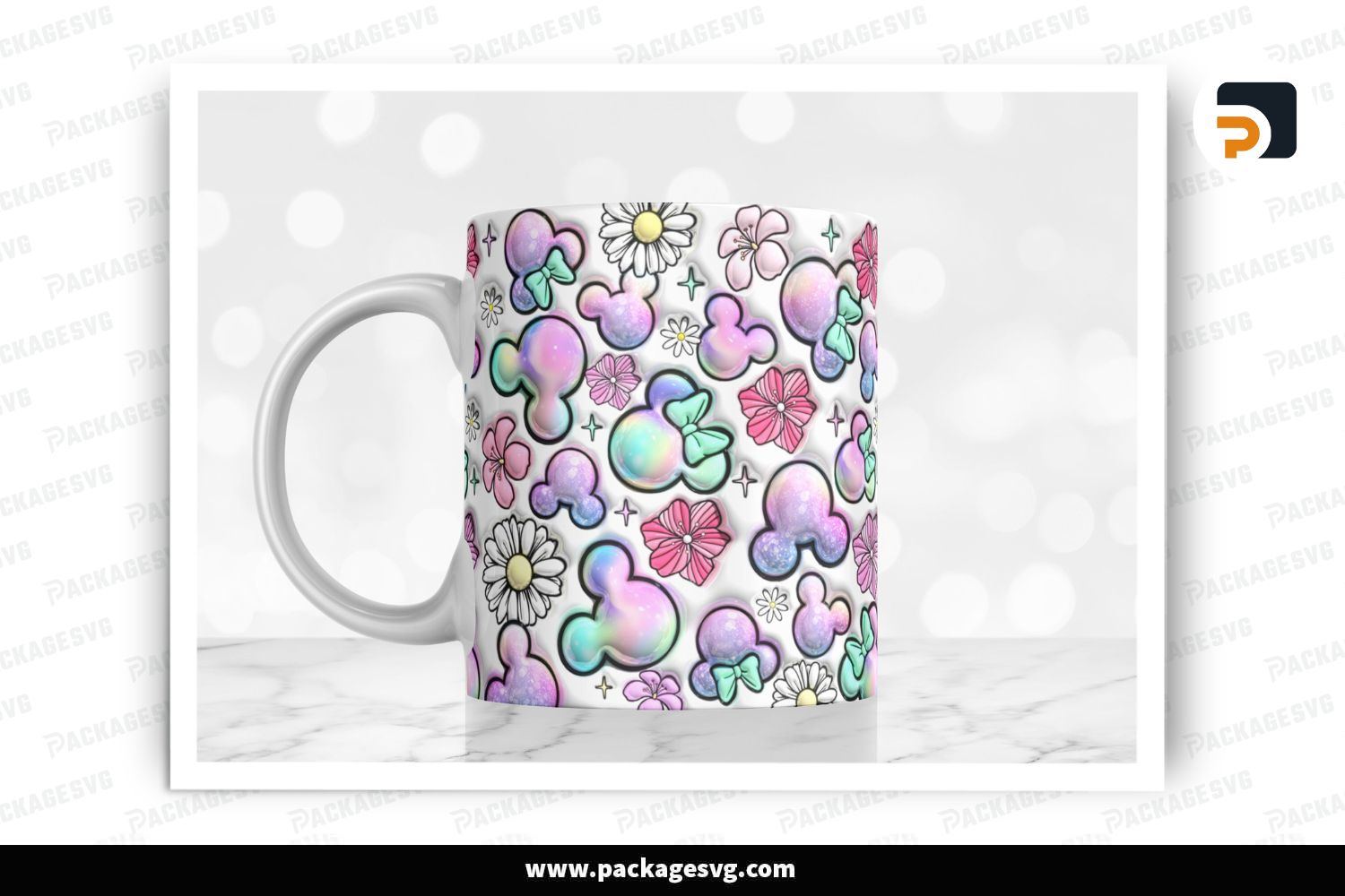 3D Mouse Cotton Candy Mug Wrap Sublimation, Puffy Cartoon PNG for 11oz & 15oz Mugs