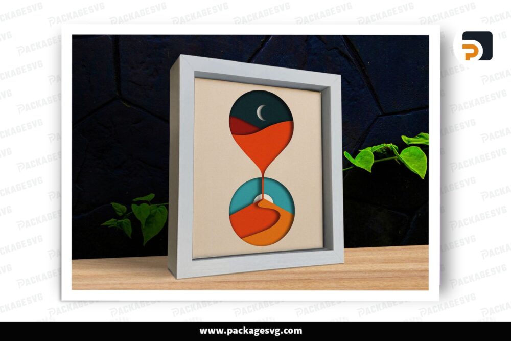 3D Sand Watch SVG, Layered Shadow Box Minimalist Bohemian Art