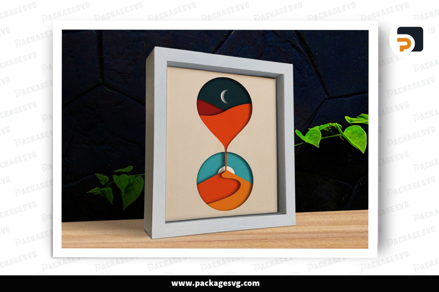 3D Sand Watch SVG, Layered Shadow Box Minimalist Bohemian Art