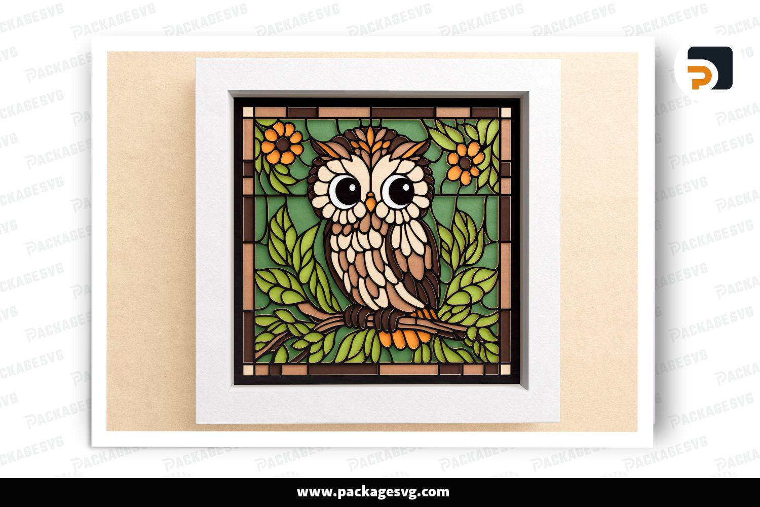 3D Stained Glass Owl Shadow Box SVG, Layered Papercut Nature Design