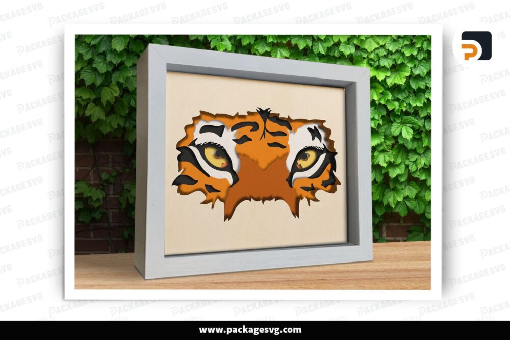3D Tiger Face Shadow Box SVG, Layered Paper Cut Files for Cricut, Silhouette, Laser Cutting