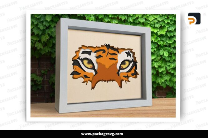 3D Tiger Face Shadow Box SVG, Layered Paper Cut Files for Cricut, Silhouette, Laser Cutting