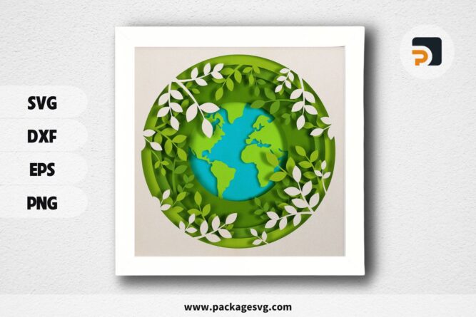 3D World Shadow Box SVG, Paper Cut Lightbox Template