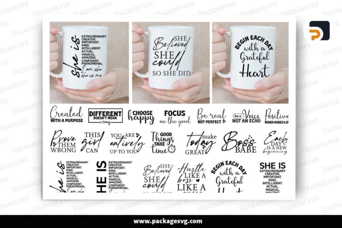 40 Women Affirmation Mug SVG Bundle, Inspirational Coffee Mug Sayings