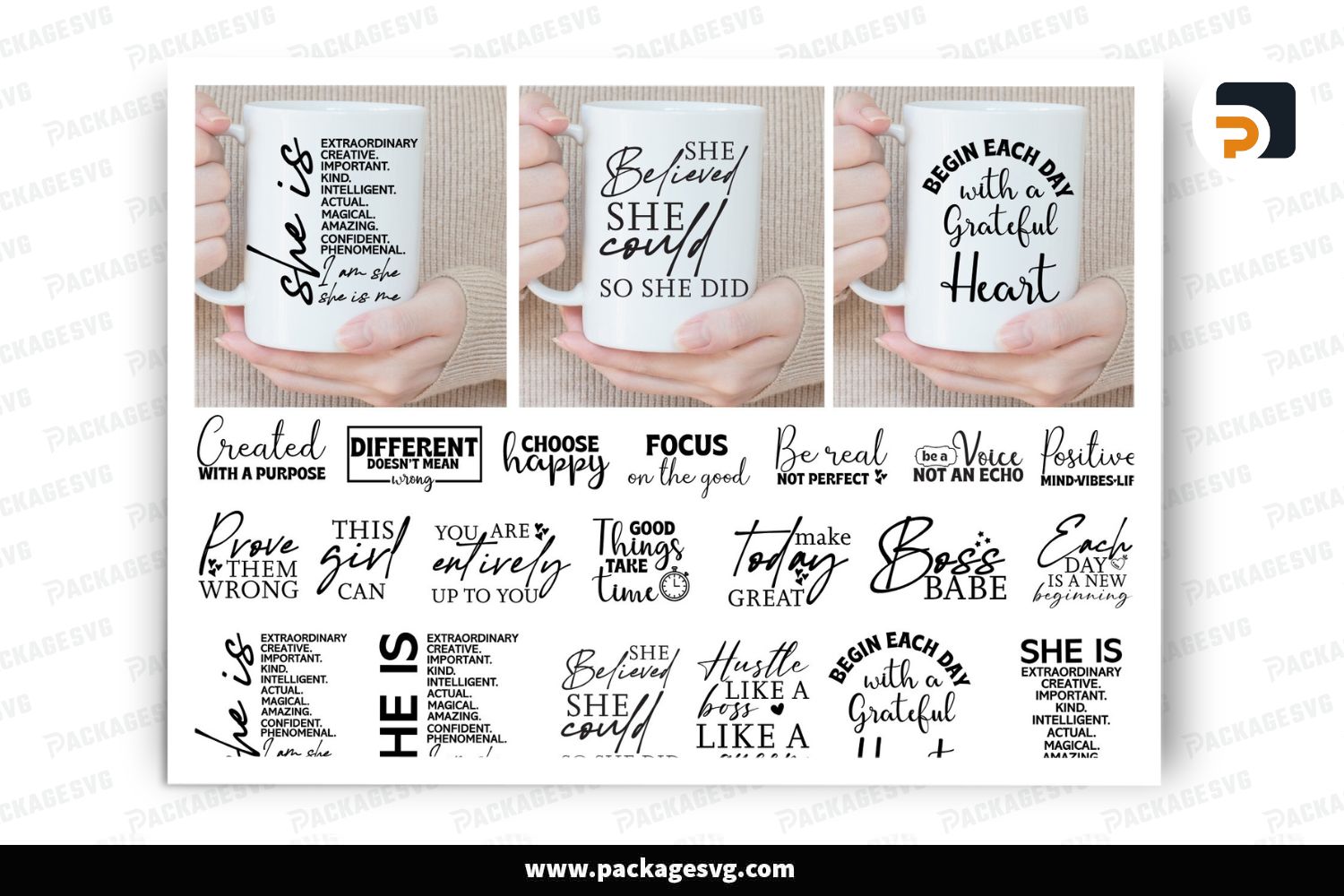 40 Women Affirmation Mug SVG Bundle, Inspirational Coffee Mug Sayings