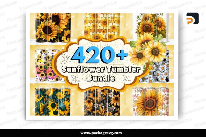 420+ Sunflower Tumbler Wrap Bundle, 3D Sunflower Sublimation Designs, 20 oz Tumbler Wraps
