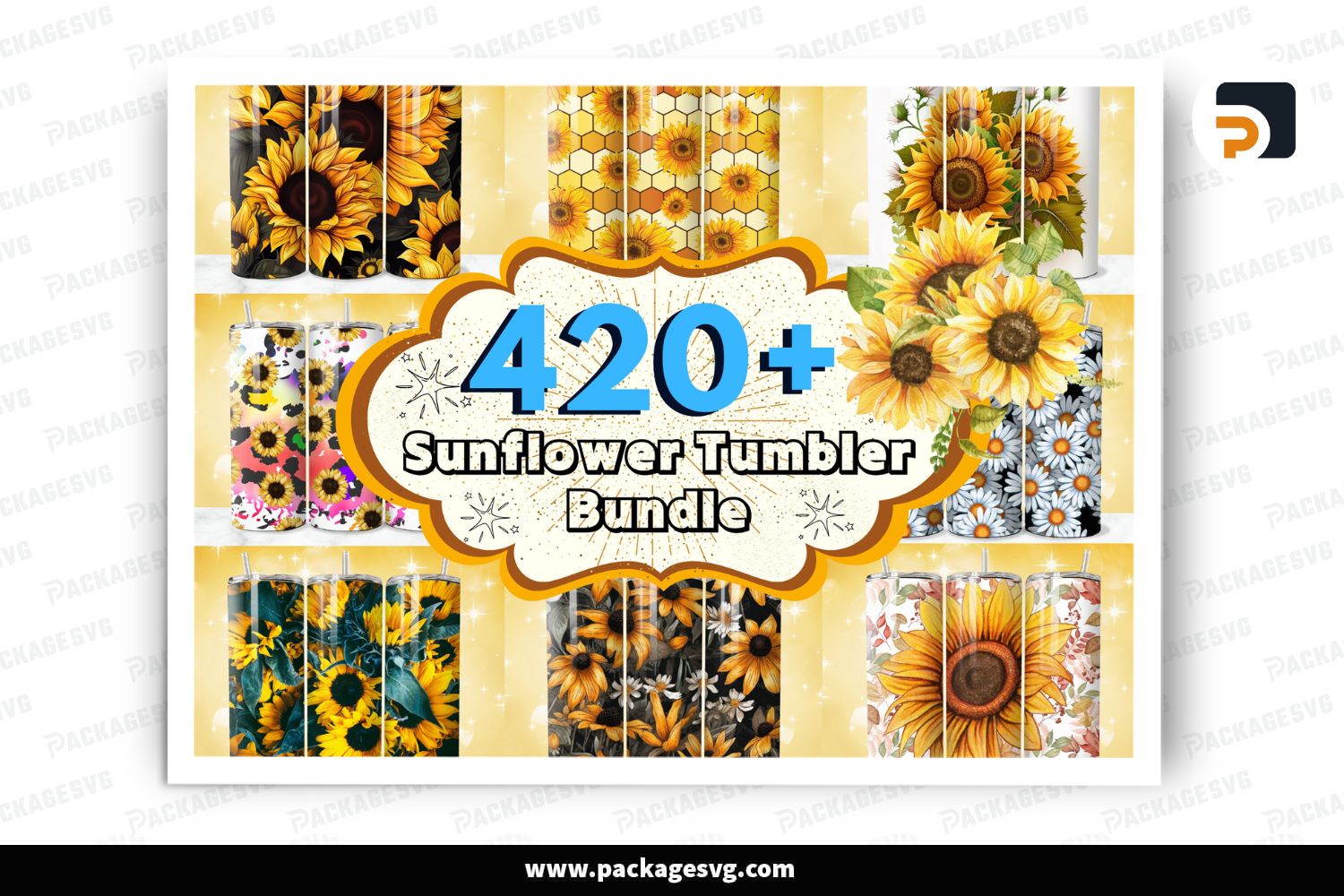 420+ Sunflower Tumbler Wrap Bundle, 3D Sunflower Sublimation Designs, 20 oz Tumbler Wraps