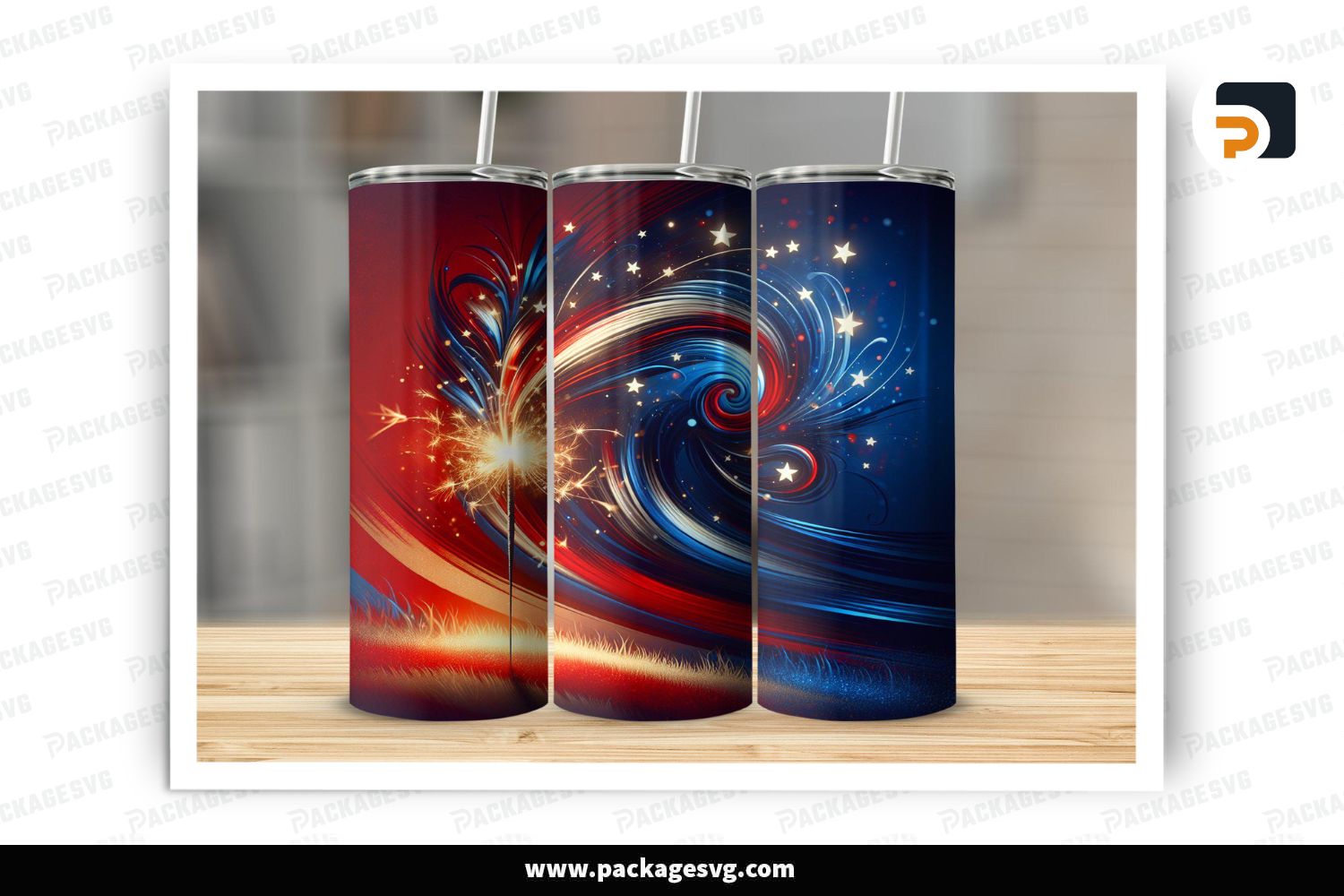 4th of July Firework Tumbler Wrap, Patriotic 20oz Skinny Tumbler Sublimation Design