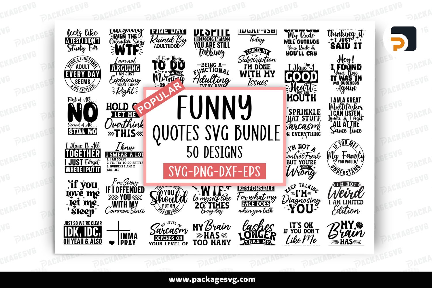 50 Sarcastic SVG Bundle, Funny Sassy Quotes for Cricut & Silhouette, Mom Humor Shirt Designs