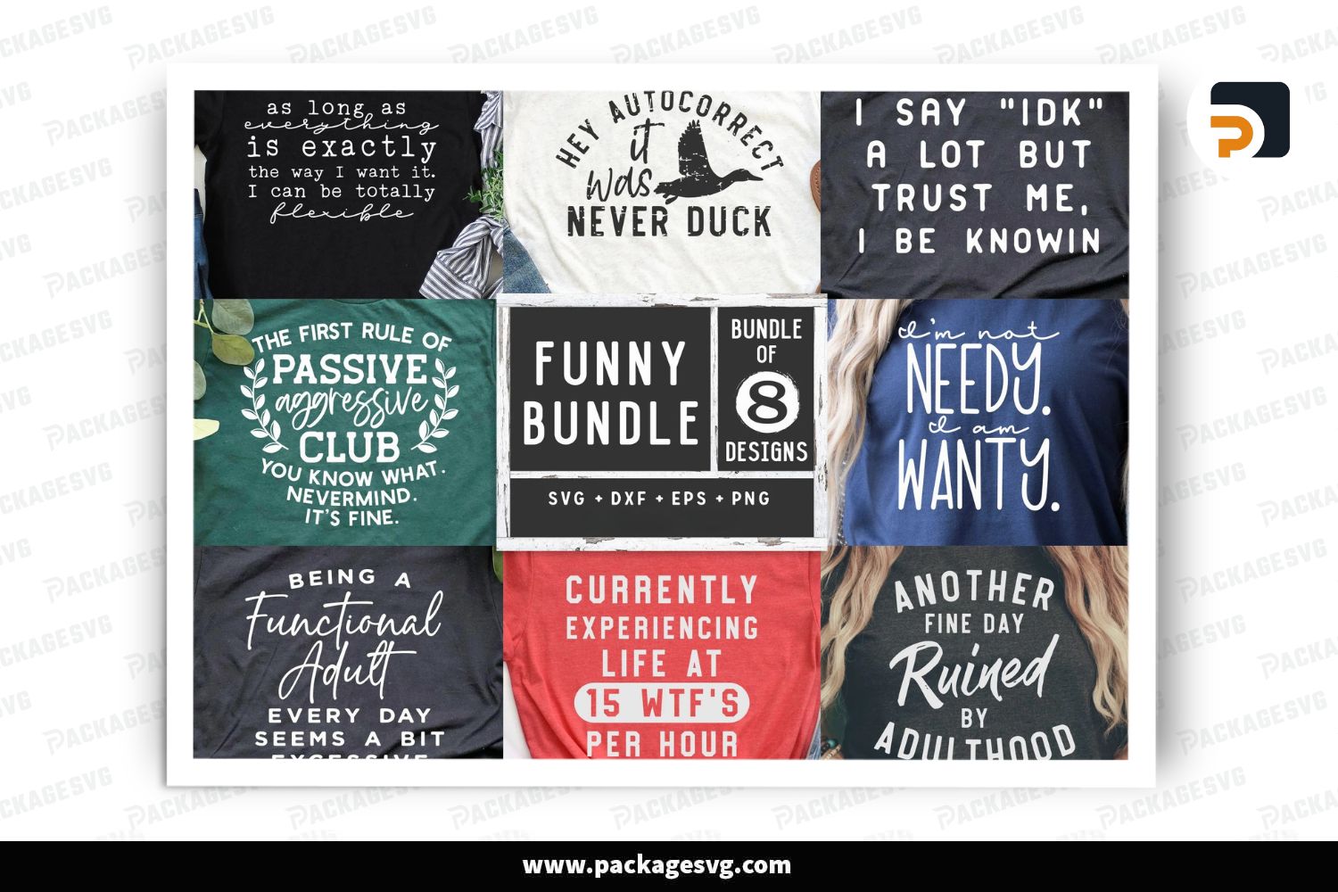 8 Funny SVG Bundle, Humorous Quotes for Shirts