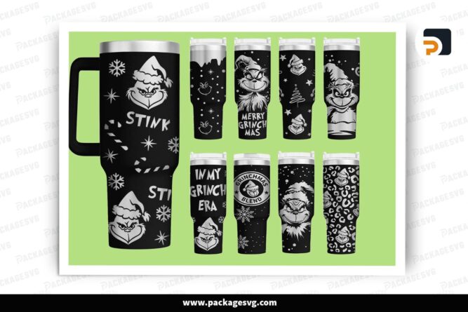 9 Christmas Quencher Tumbler Wrap SVG Bundle, 40oz Laser Engraving Designs