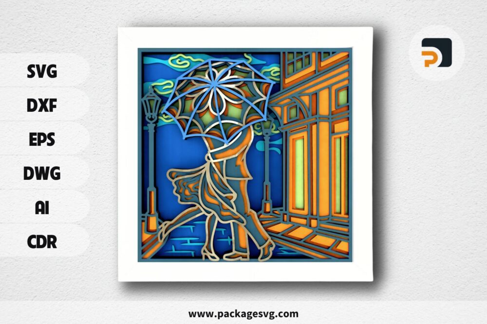 A Kiss Under an Umbrella 3D Mandala SVG, New Year Laser Cut Decoration