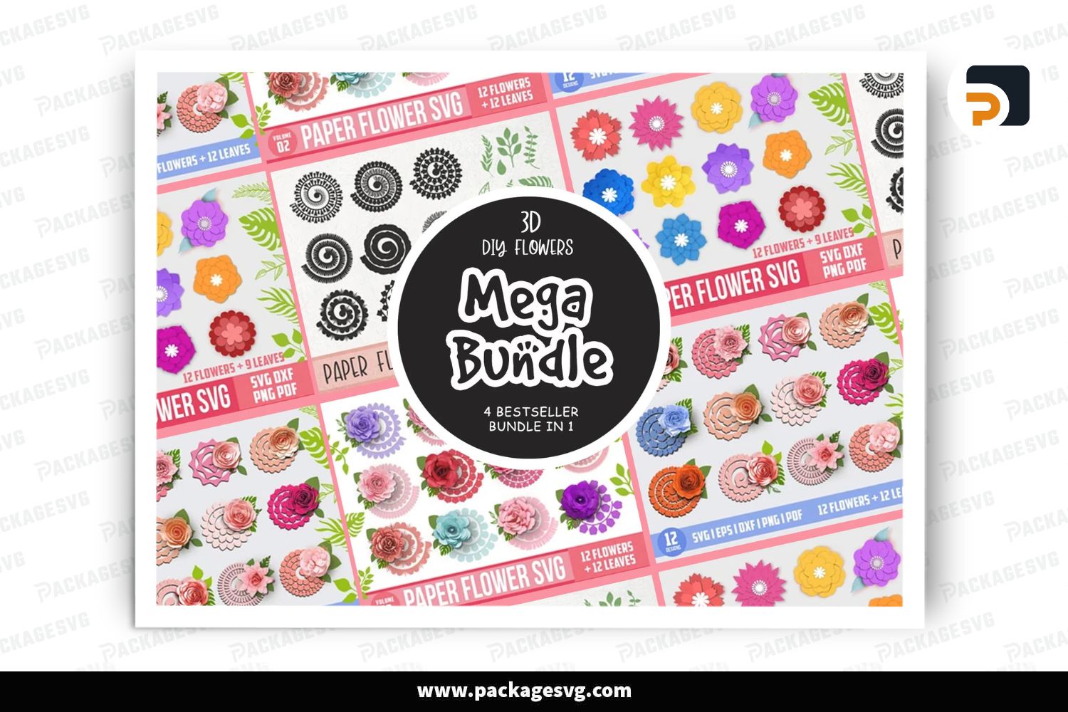 All-in-One Mega Rolled Flower SVG Bundle, 3D Paper Flower Templates, JPG 300 DPI