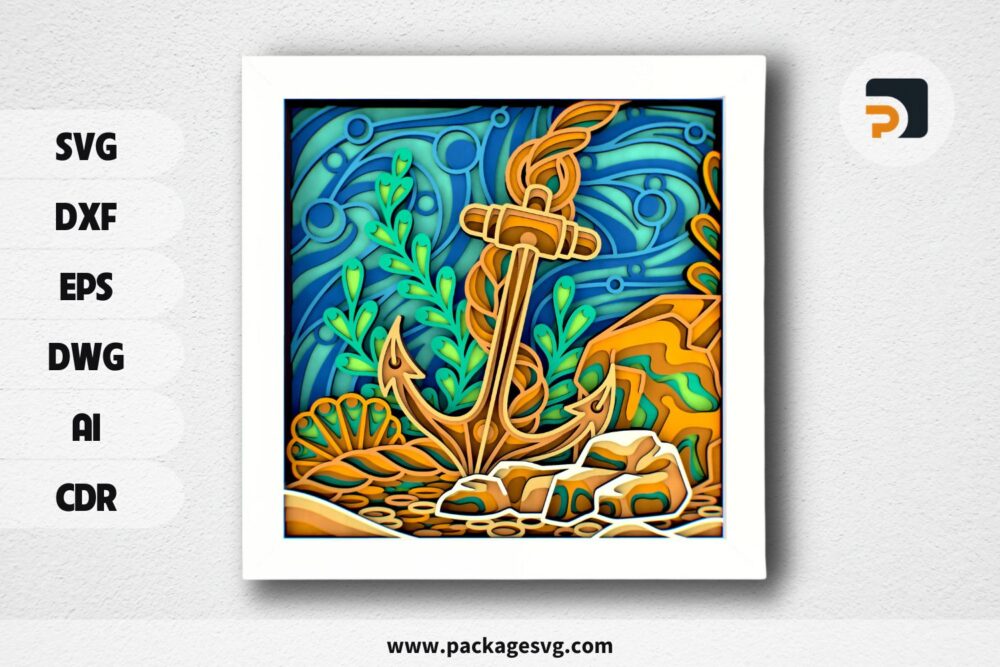 Anchor on the Seabed 3D Mandala SVG, Multilayer Laser Cut Files
