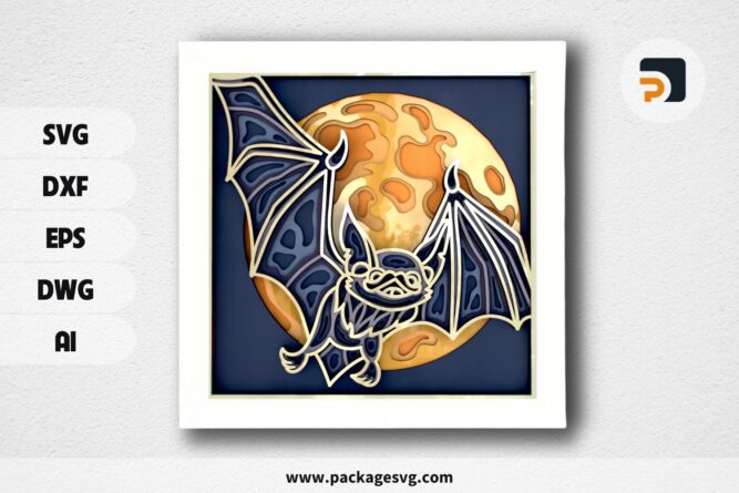 Bat and Moon 3D Mandala SVG, Multilayer Panel for Laser Cutting