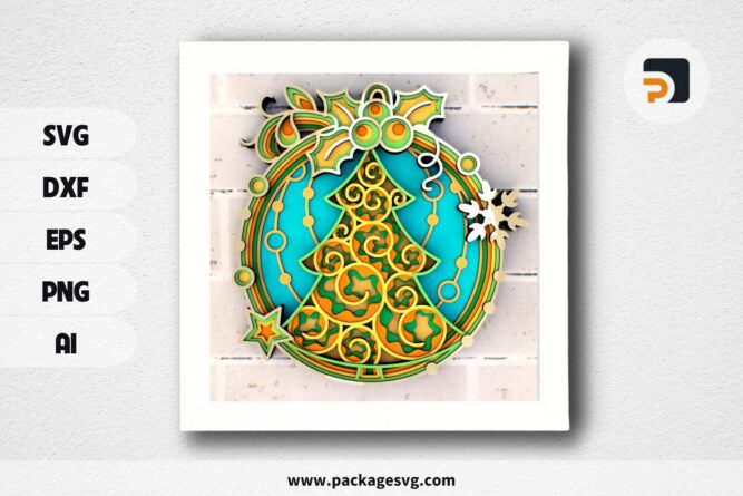 Christmas Tree Ball 3D Mandala SVG, Multilayer Laser Cut Template