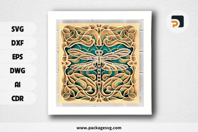 Dragonfly Art Deco 3D Layered SVG, Cricut, Laser, CNC Files for Papercut or Wood Shadow Box Decor