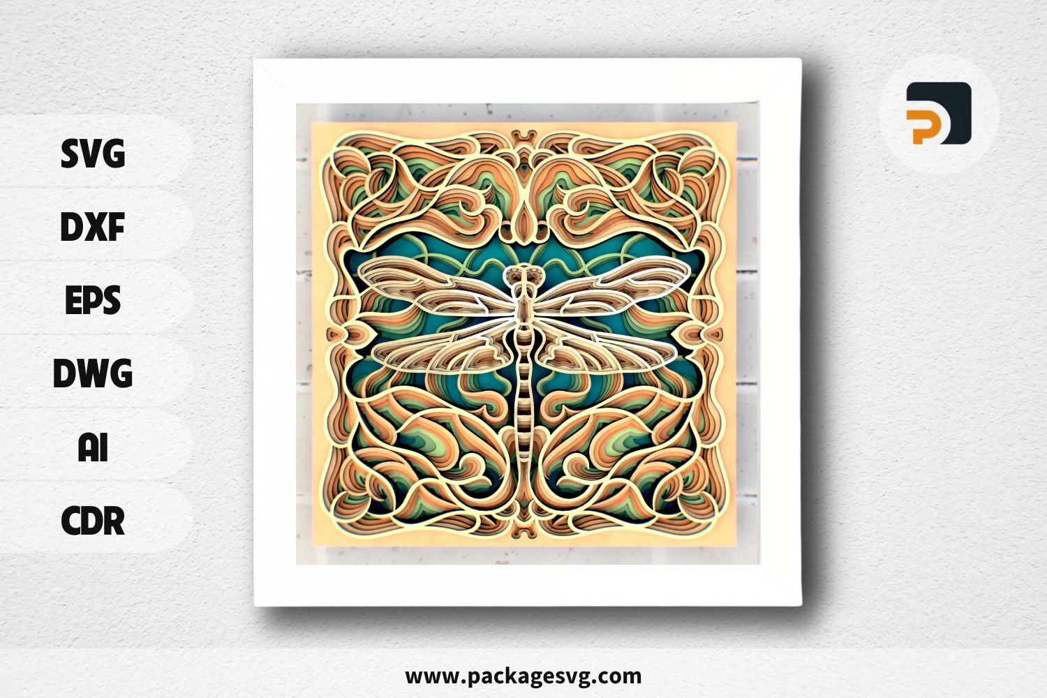 Dragonfly Art Deco 3D Layered SVG, Cricut, Laser, CNC Files for Papercut or Wood Shadow Box Decor