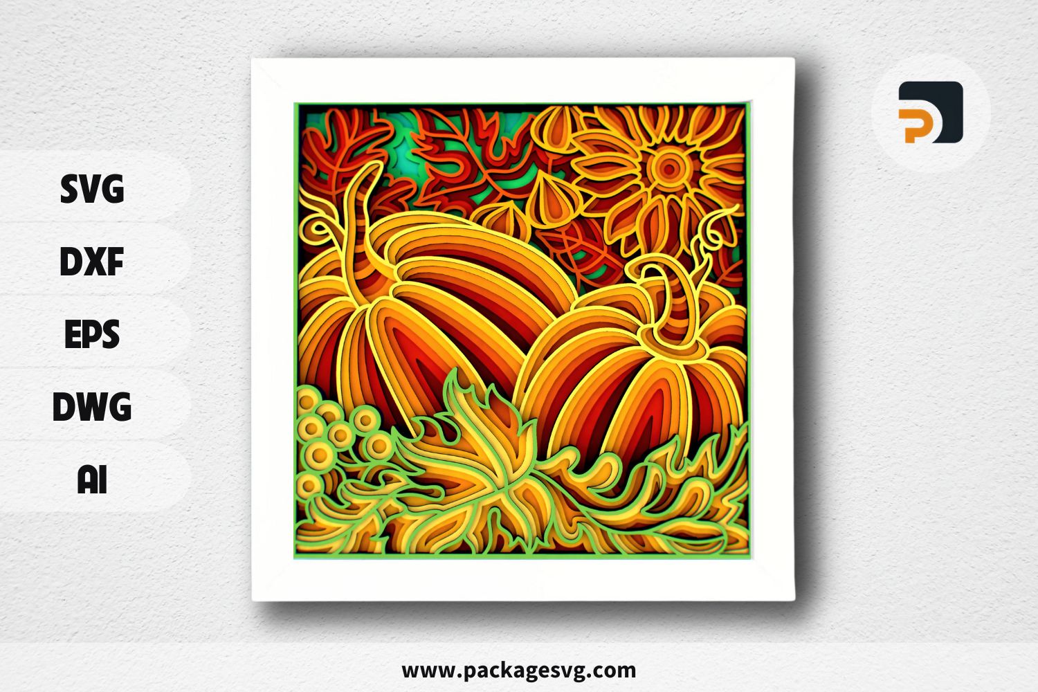 Fall Autumn Pumpkin 3D Mandala SVG, Halloween Papercut Design for Cricut & CNC Router
