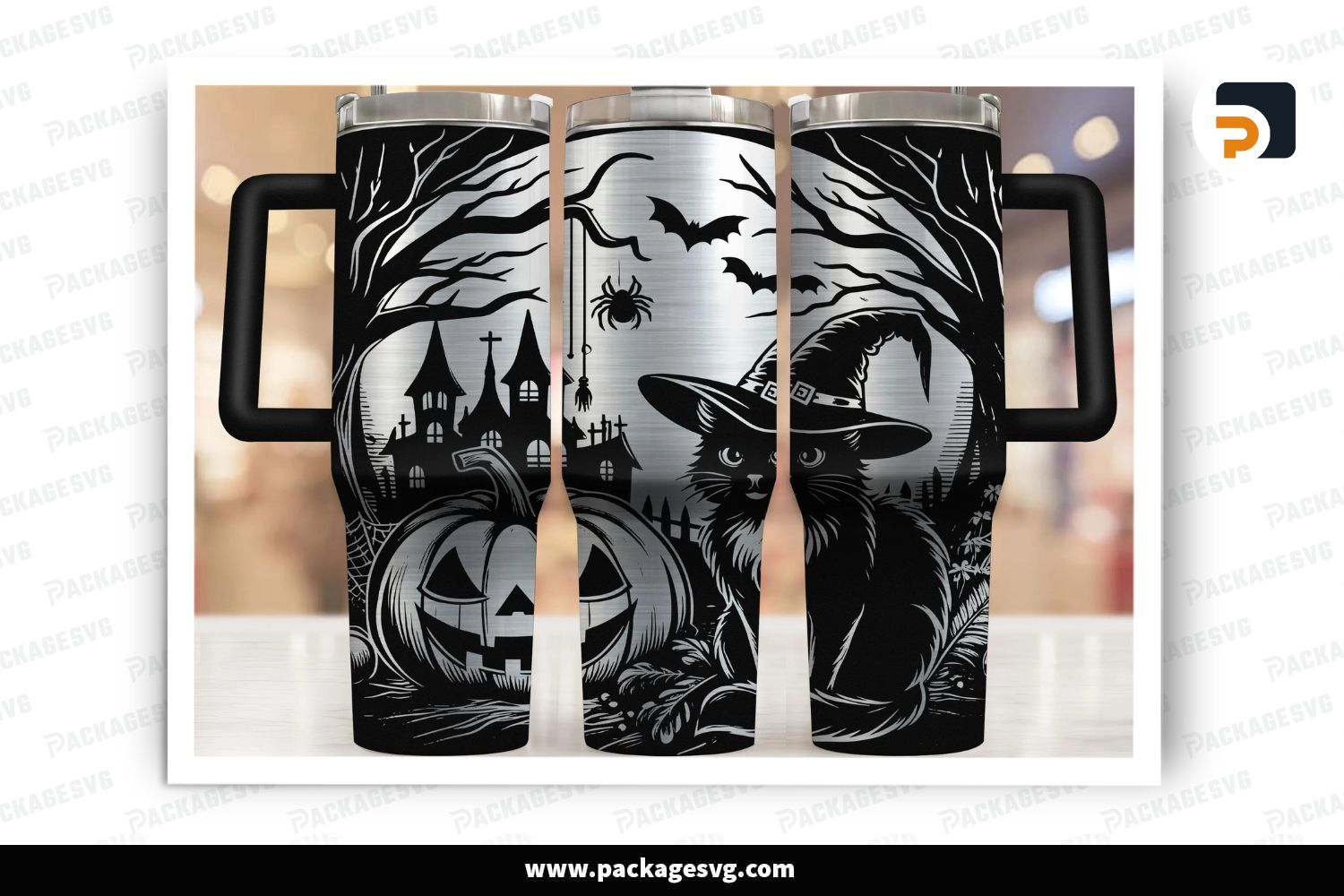 Halloween Cat Tumbler Wrap SVG, 40oz Laser Engraving File for Spooky Vibes