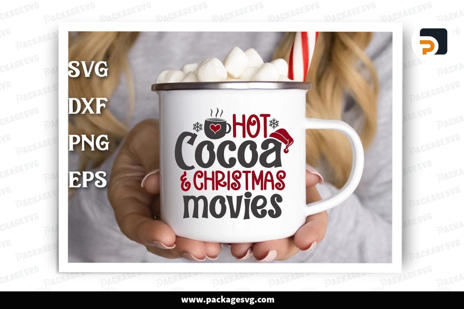 Hot Cocoa & Christmas Movies SVG, Holiday Mug Sayings, Festive Shirt & Bag Design