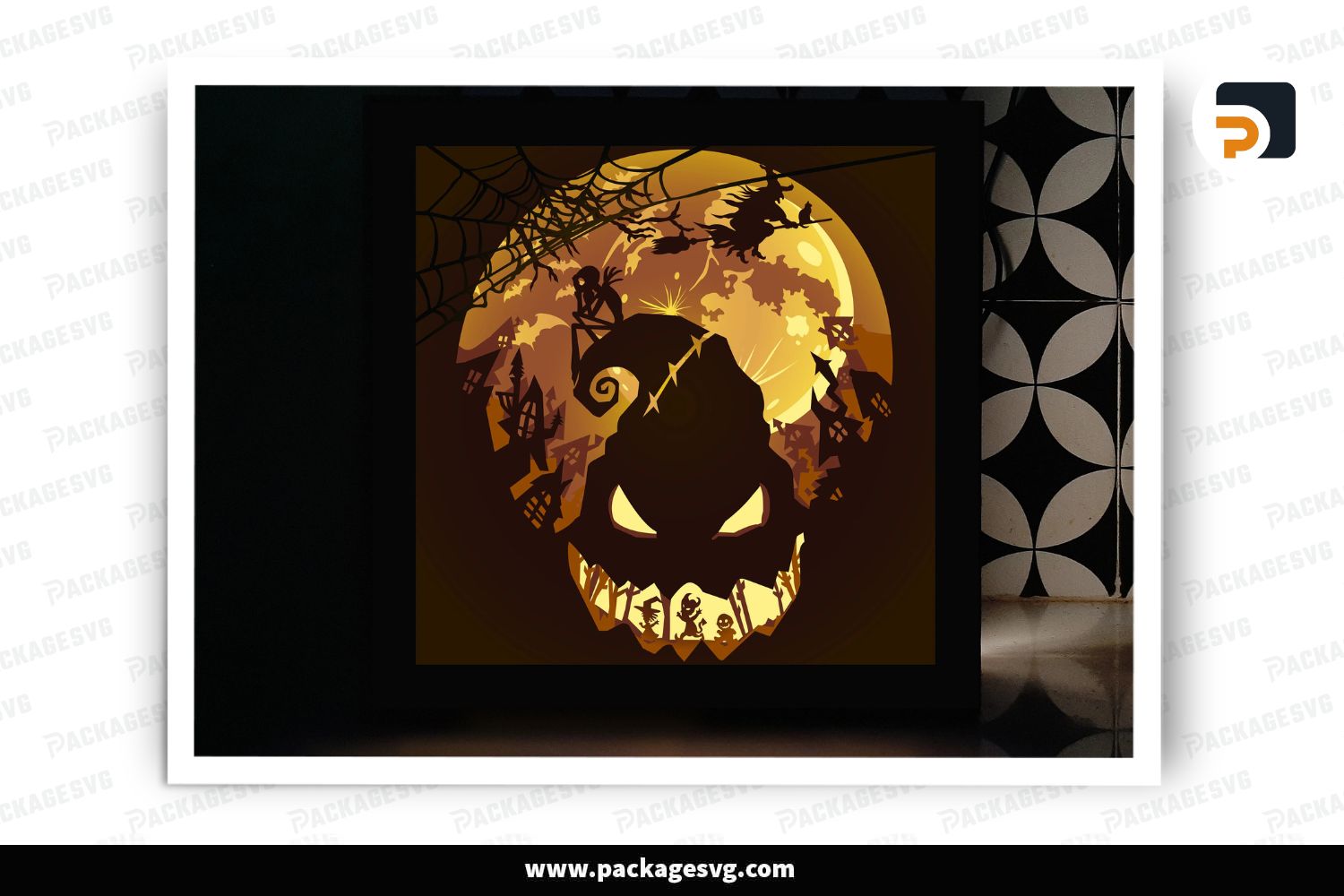 Jack and Skellington Halloween Light Box, 3D Paper Cut Nightmare Before Christmas Template