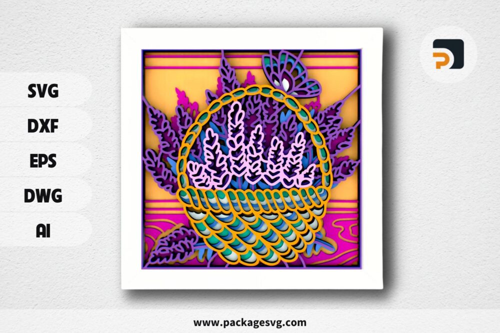 Lavender in a Basket 3D Mandala SVG, Layered Laser Cut File