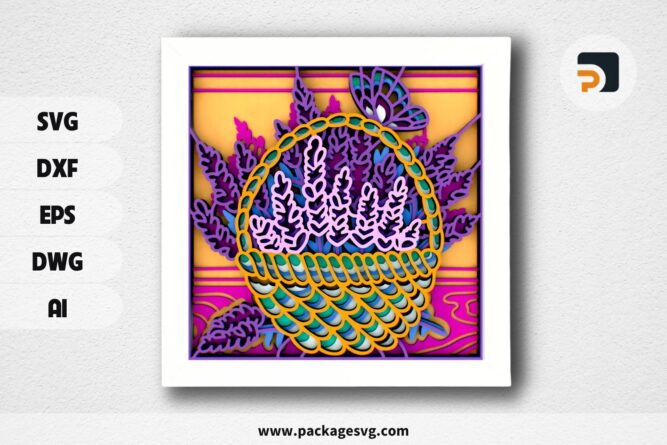 Lavender in a Basket 3D Mandala SVG, Layered Laser Cut File