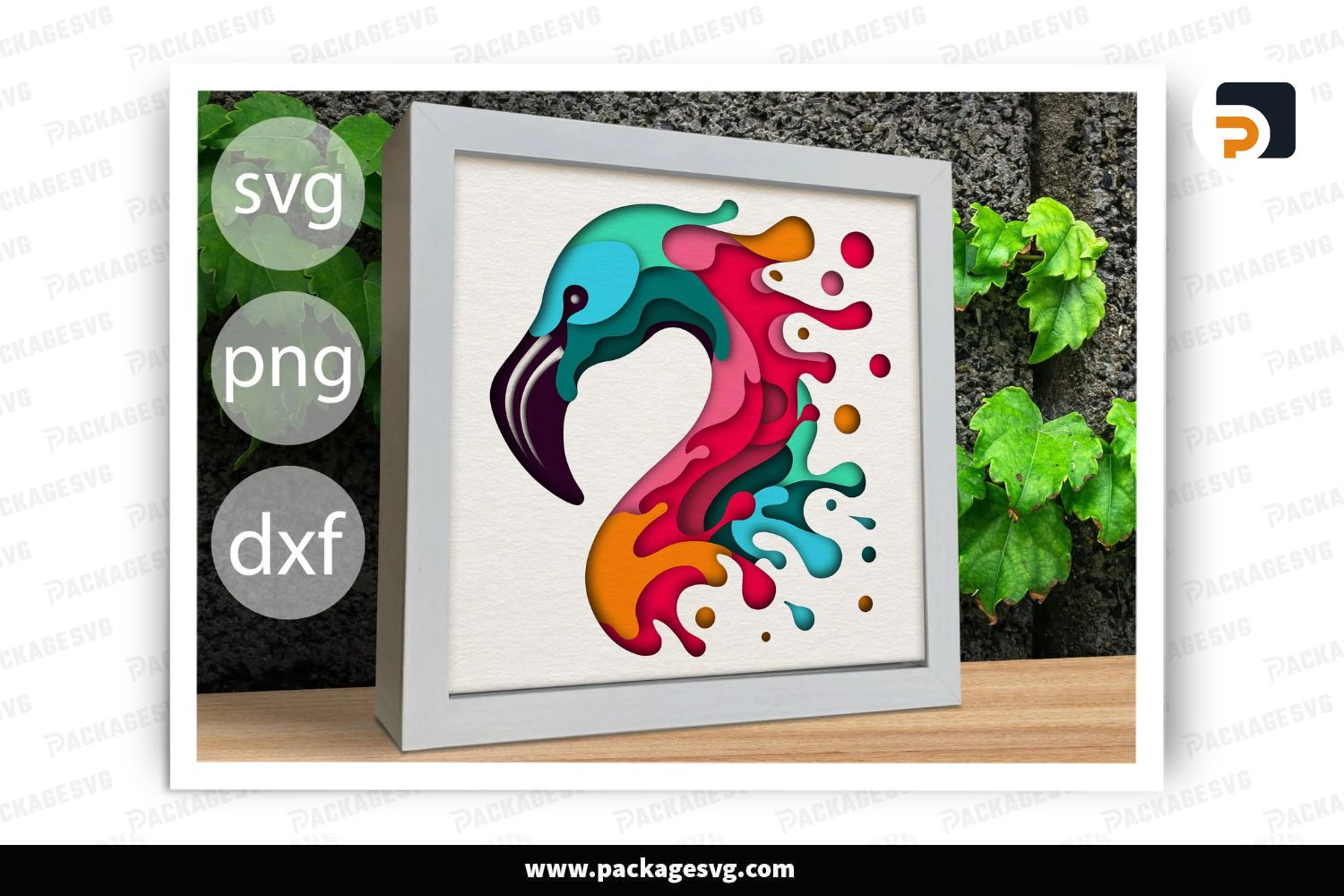 Layered Flamingo SVG, 3D Shadow Box Template, Bird Paper Cut File for Cricut & Silhouette