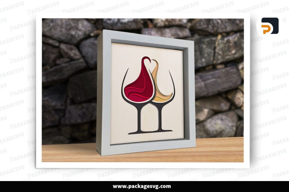Layered Wine SVG, Red & White Wine Shadow Box, 3D Papercut Cricut Files