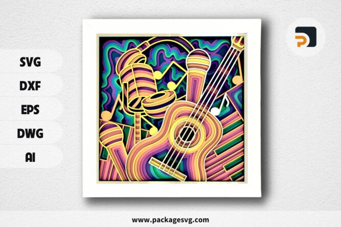 Musical Instruments 3D Mandala SVG, Multilayer Laser Cut Files