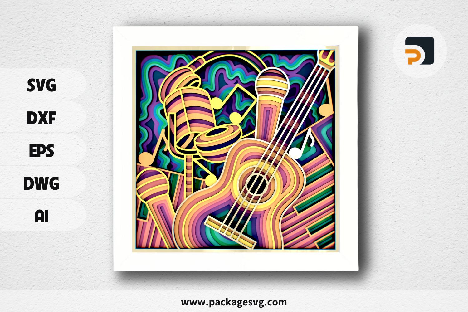 Musical Instruments 3D Mandala SVG, Multilayer Laser Cut Files