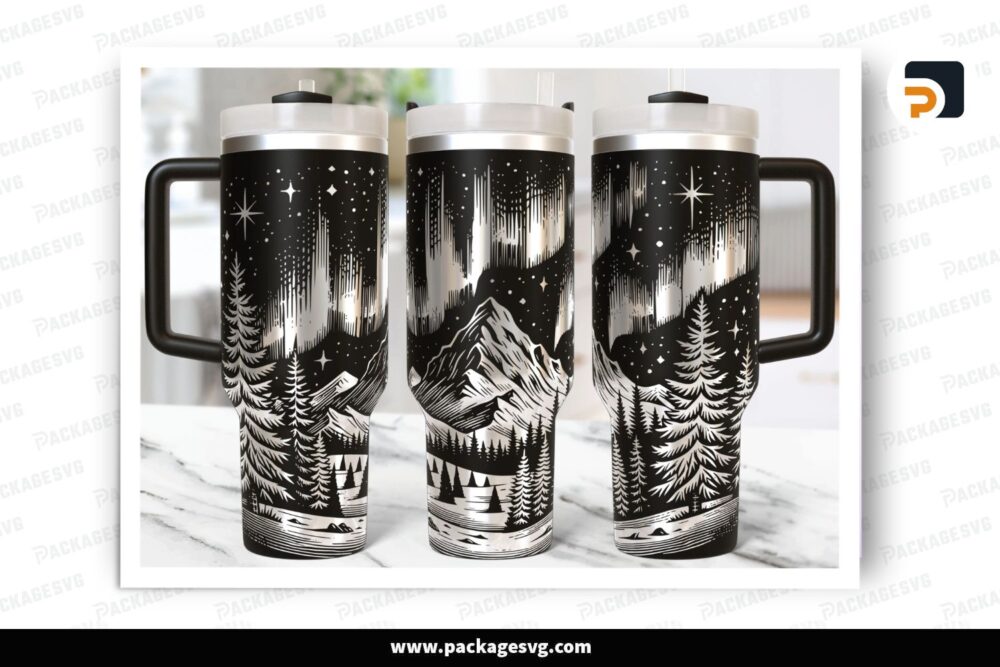 Northern Lights Tumbler Wrap SVG, 40oz Aurora Laser Engraving File