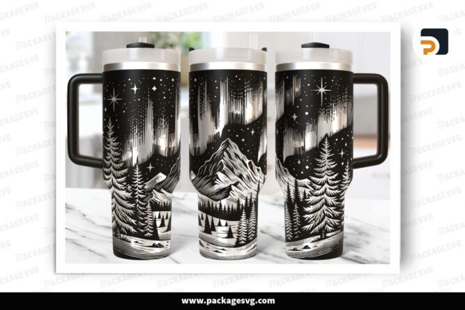 Northern Lights Tumbler Wrap SVG, 40oz Aurora Laser Engraving File