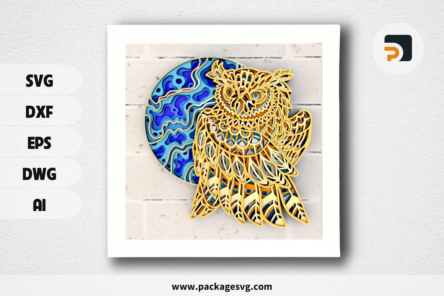 Owl and Moon 3D Mandala SVG, Fall Layered Laser Cut File