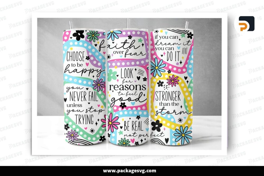 Positive Affirmation Tumbler Wrap, 20 oz Motivational PNG