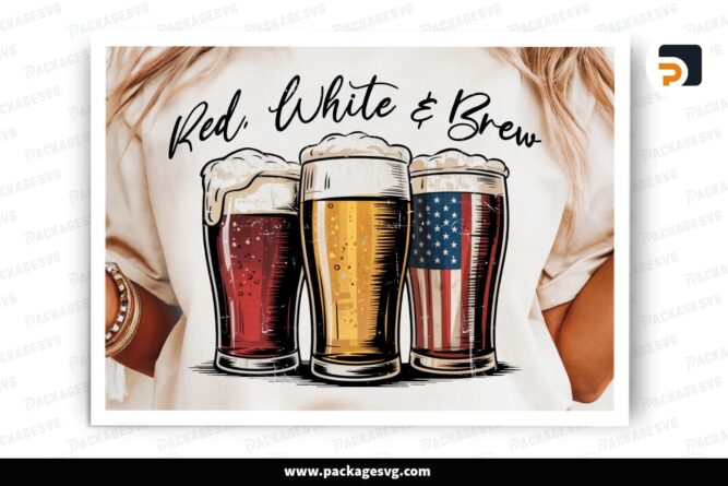 Red White and Brew PNG, Fourth of July Beer Graphic, Independence Day Shirt Design