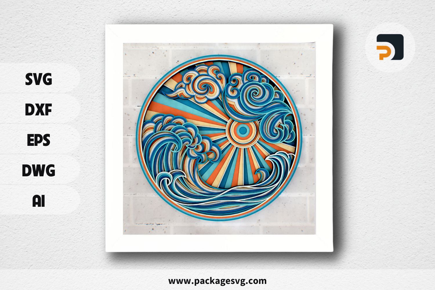 Sea Wave 3D Zentangle SVG, Multilayer Laser Cutting Panel