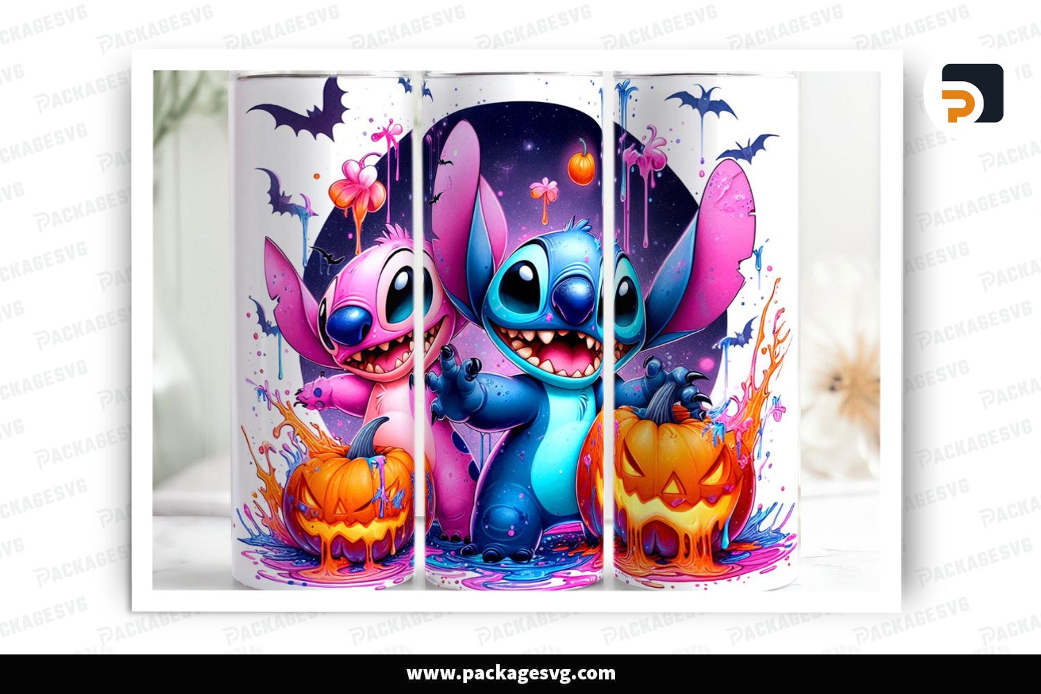 Stitch Halloween Tumbler Wrap PNG, 20oz Skinny Tumbler