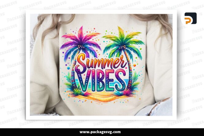 Summer Vibes PNG, Colorful Sublimation Design for T-Shirts