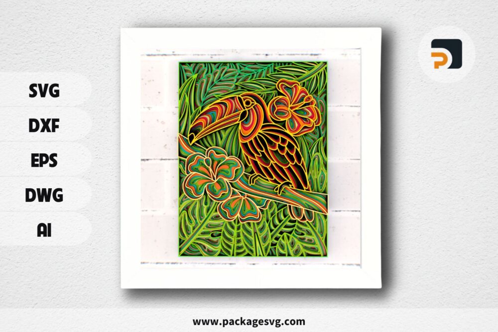 Toucan Zentangle 3D Mandala SVG, Multilayer Laser Cut Panel