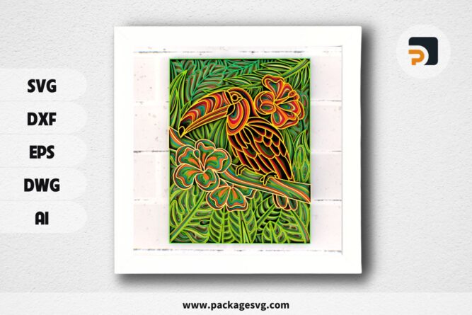 Toucan Zentangle 3D Mandala SVG, Multilayer Laser Cut Panel