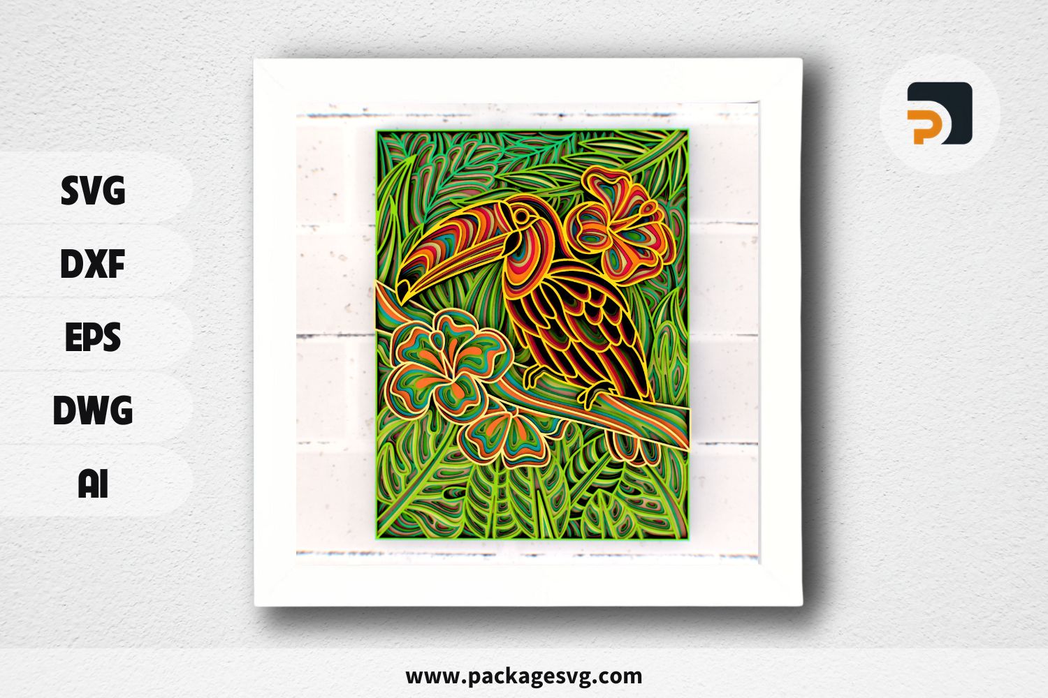 Toucan Zentangle 3D Mandala SVG, Multilayer Laser Cut Panel
